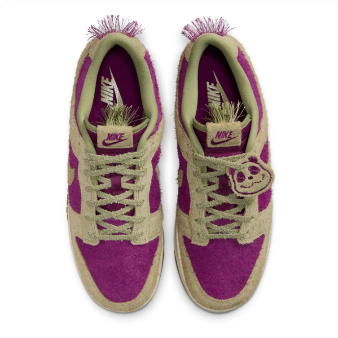 Nike Dunk Low Magenta & Olive Sneakers with Fringe Details