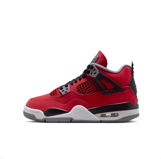 Air Jordan 4 Red, Black & Grey Sneakers with Visible Air Heel