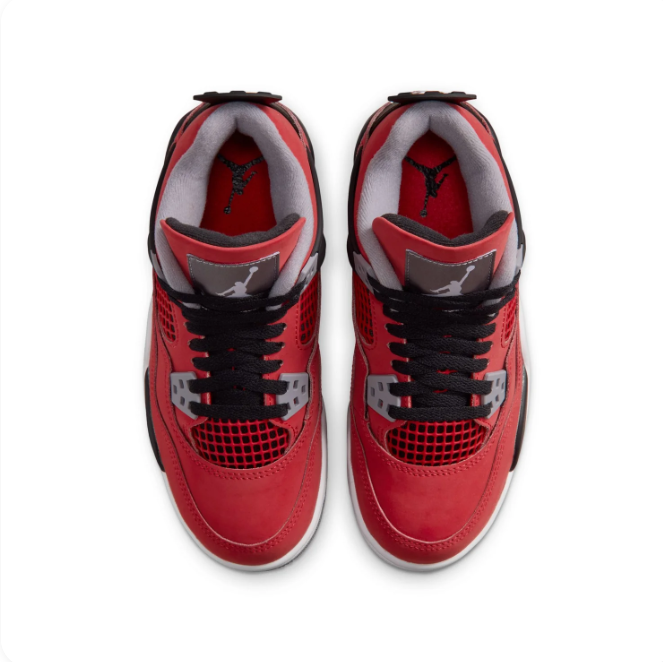 Air Jordan 4 Red, Black & Grey Sneakers with Visible Air Heel