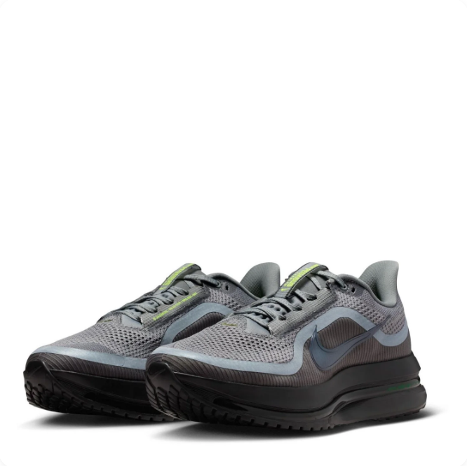 Nike Grey & Black Low-Top Sneakers with Lime Accents and Sculpted Sole