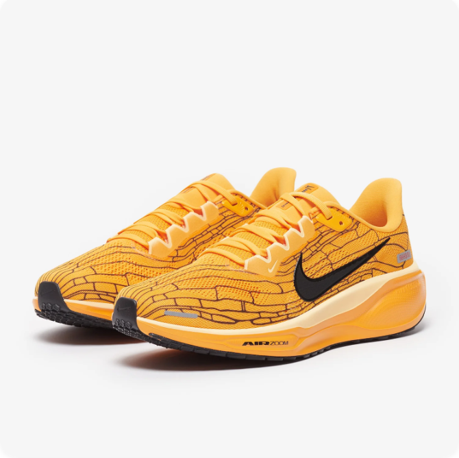 Nike Golden Yellow & Black Low-Top Sneakers with Graphic Line Pattern