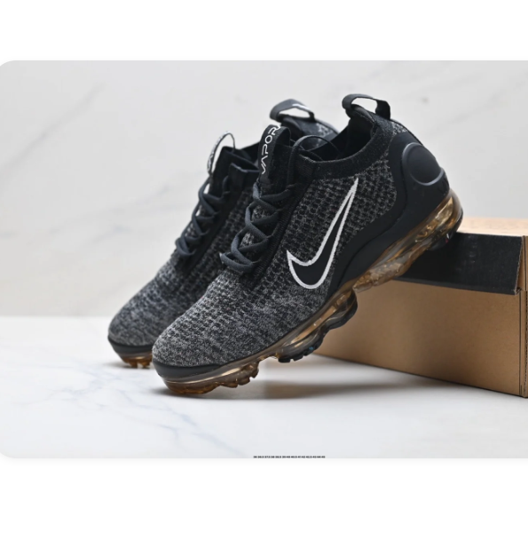 Nike Air VaporMax Black & Grey Knit Sneakers with Outlined Swoosh
