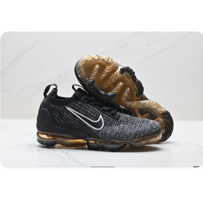 Nike Air VaporMax Black & Grey Knit Sneakers with Outlined Swoosh
