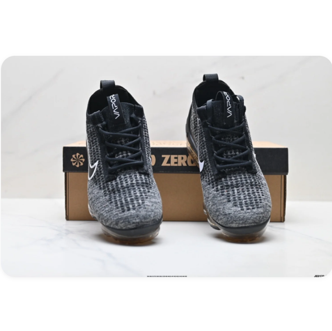 Nike Air VaporMax Black & Grey Knit Sneakers with Outlined Swoosh