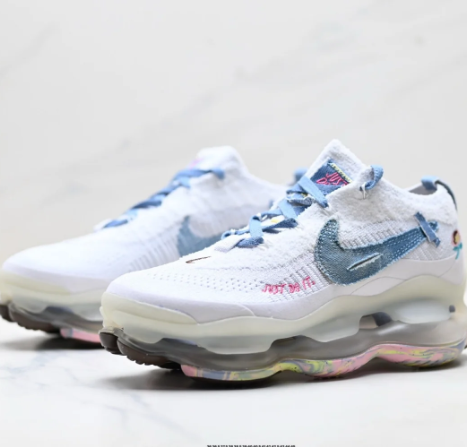 Nike White & Blue Knit-Style Sneakers with Multicolor Sole