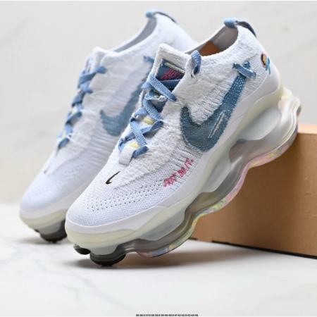Nike White & Blue Knit-Style Sneakers with Multicolor Sole