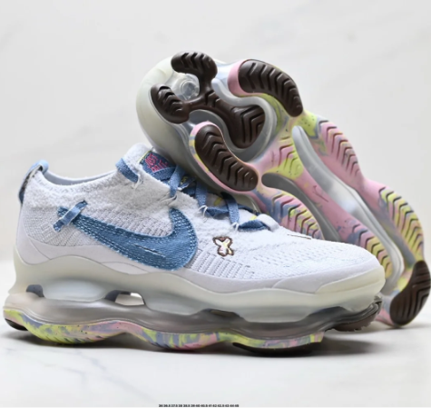 Nike White & Blue Knit-Style Sneakers with Multicolor Sole
