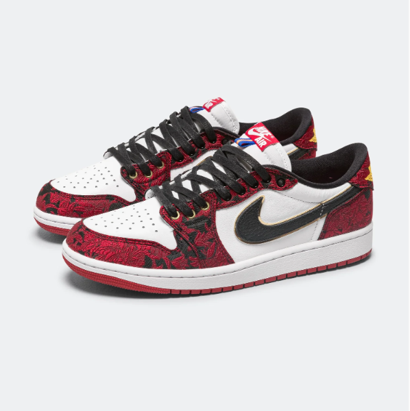 Air Jordan Red & White Patterned Low-Top Sneakers with Gold Accents