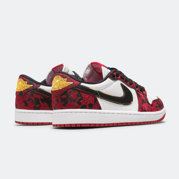Air Jordan Red & White Patterned Low-Top Sneakers with Gold Accents