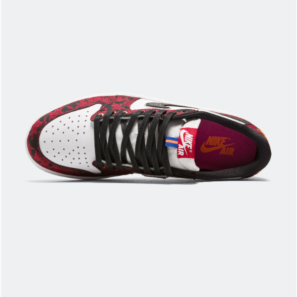 Air Jordan Red & White Patterned Low-Top Sneakers with Gold Accents
