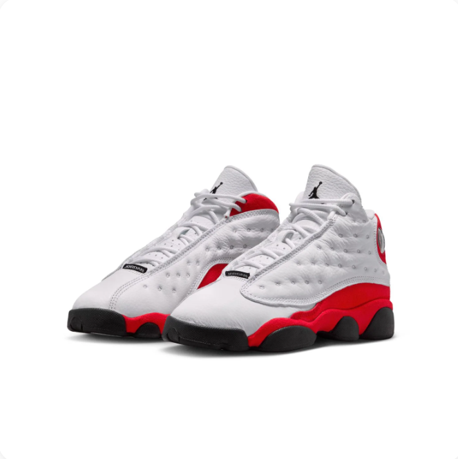 Air Jordan White & Red High-Top Sneakers with Dimpled Panels