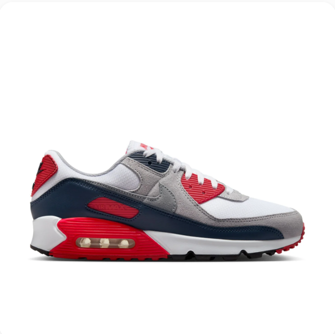 Nike Air White, Grey & Navy Low-Top Sneakers with Red Accents