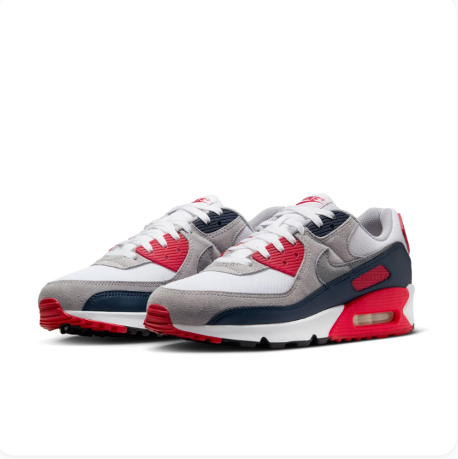 Nike Air White, Grey & Navy Low-Top Sneakers with Red Accents