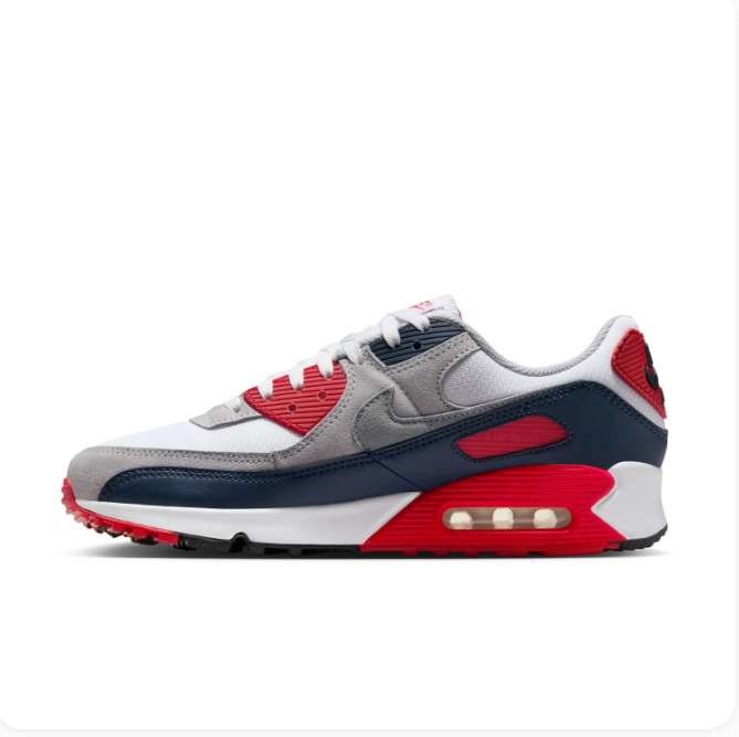 Nike Air White, Grey & Navy Low-Top Sneakers with Red Accents