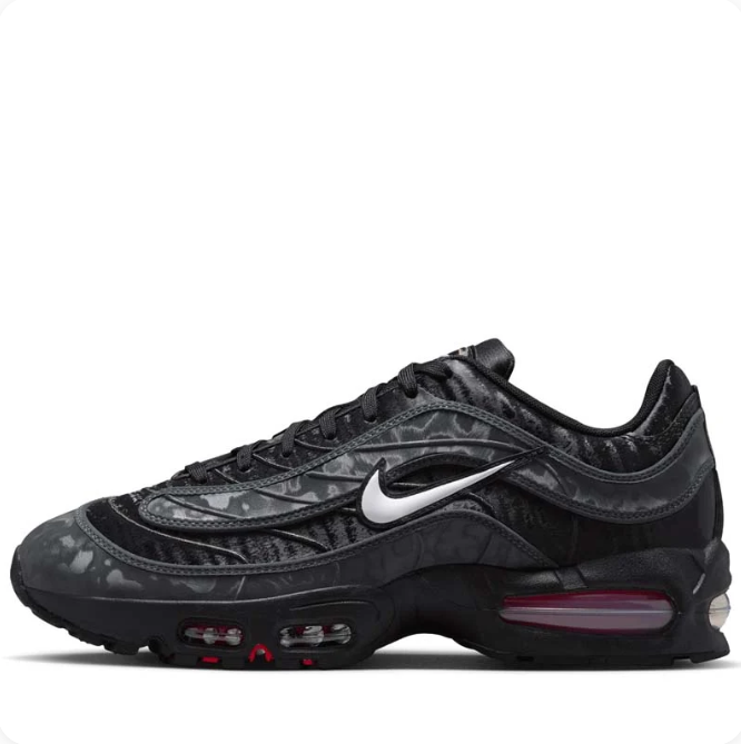 Nike Air Max Black & Grey Camo Low-Top Sneakers with Red Accents