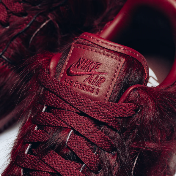 Nike Air Force 1 Burgundy Low-Top Sneakers with Shaggy Textured Upper