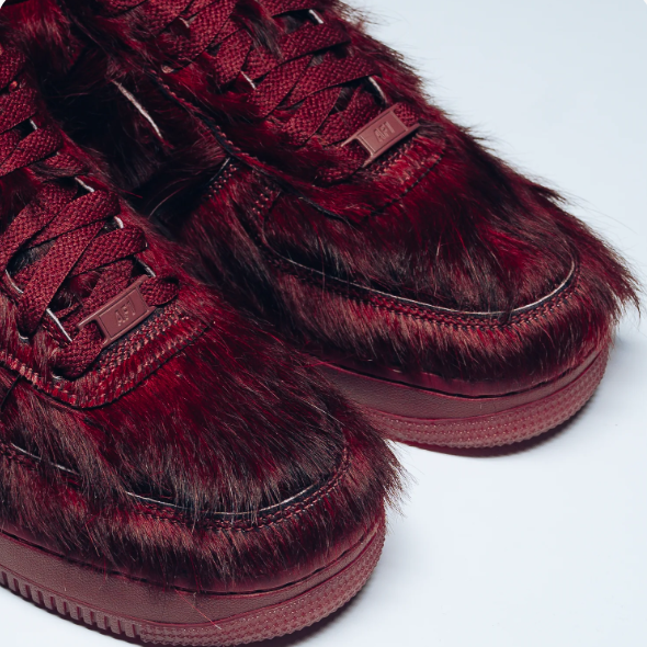 Nike Air Force 1 Burgundy Low-Top Sneakers with Shaggy Textured Upper
