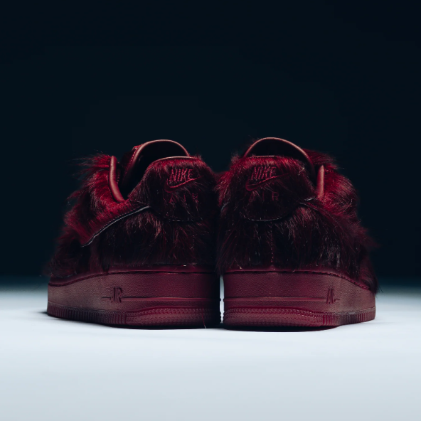 Nike Air Force 1 Burgundy Low-Top Sneakers with Shaggy Textured Upper