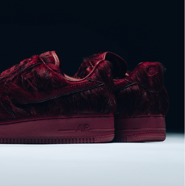 Nike Air Force 1 Burgundy Low-Top Sneakers with Shaggy Textured Upper