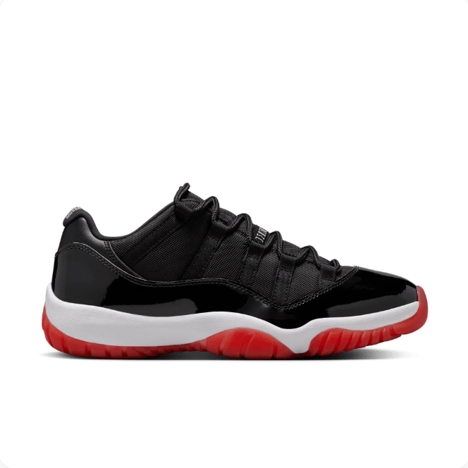 Air Jordan Black Low-Top Sneakers with Glossy Panels & Red Outsole