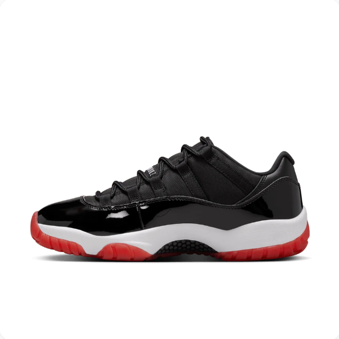 Air Jordan Black Low-Top Sneakers with Glossy Panels & Red Outsole