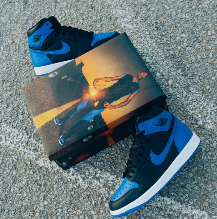 Air Jordan Black and Royal Blue High-Top Sneakers